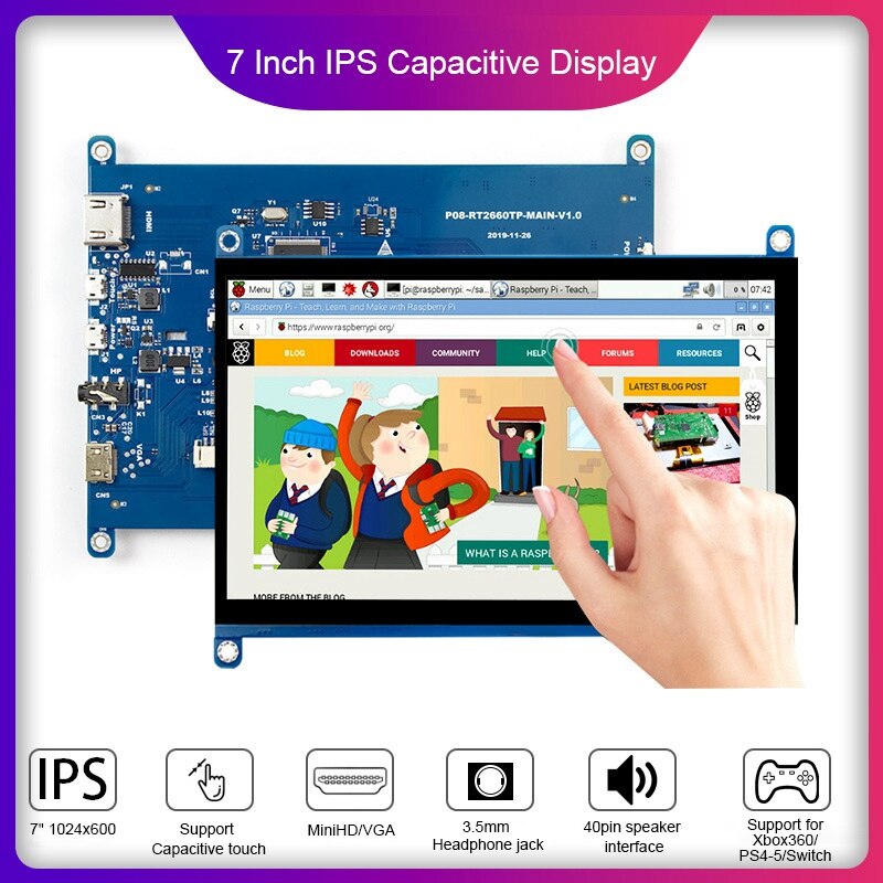 7 ġ IPS 뷮  ũ  1024x600 HD ÷ HDMI-ȣȯ VGA ̽ ÷,  ̿